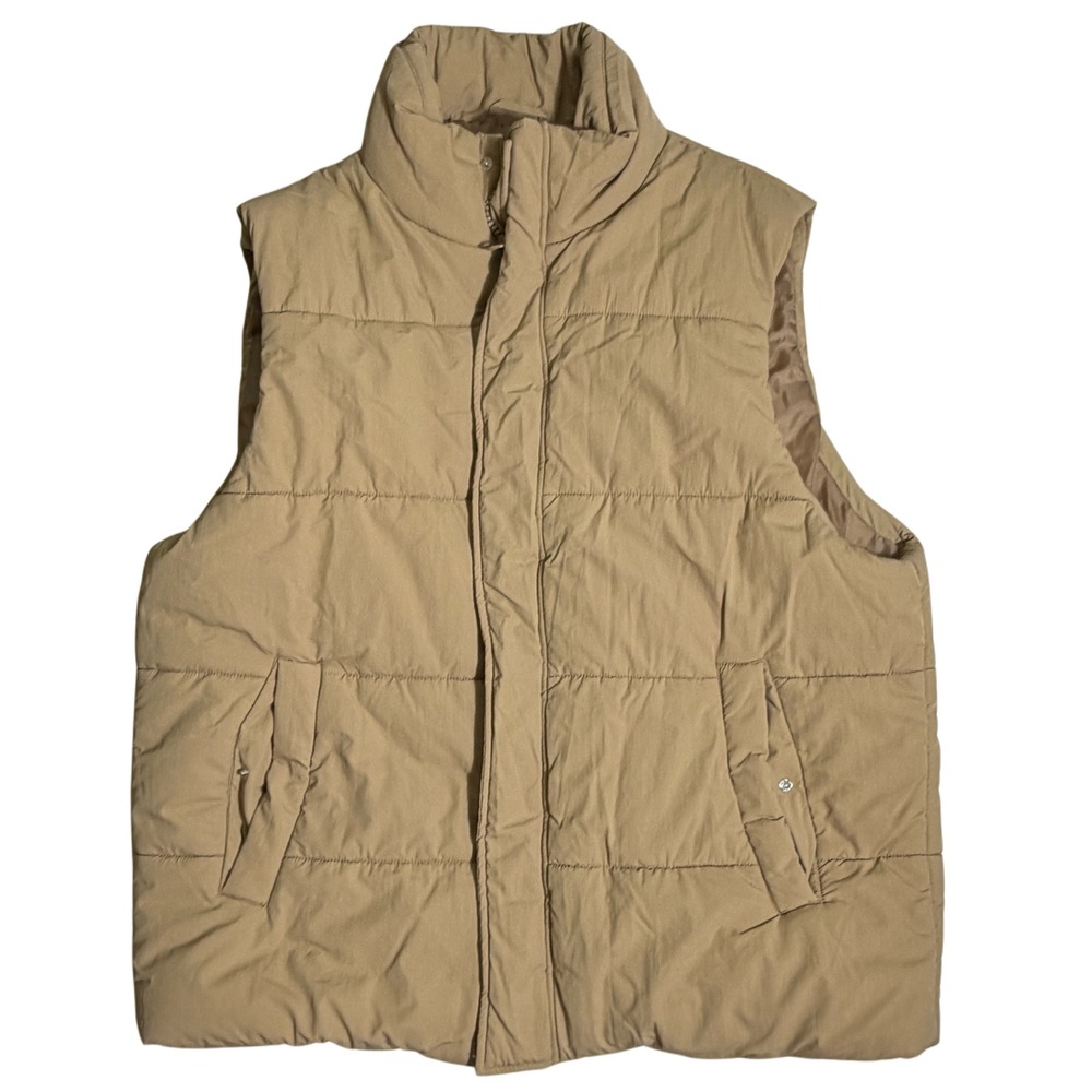 Forever 21 Men's Tan Puffer Vest L Quilted Y2K Utility Gorpcore Streetwear